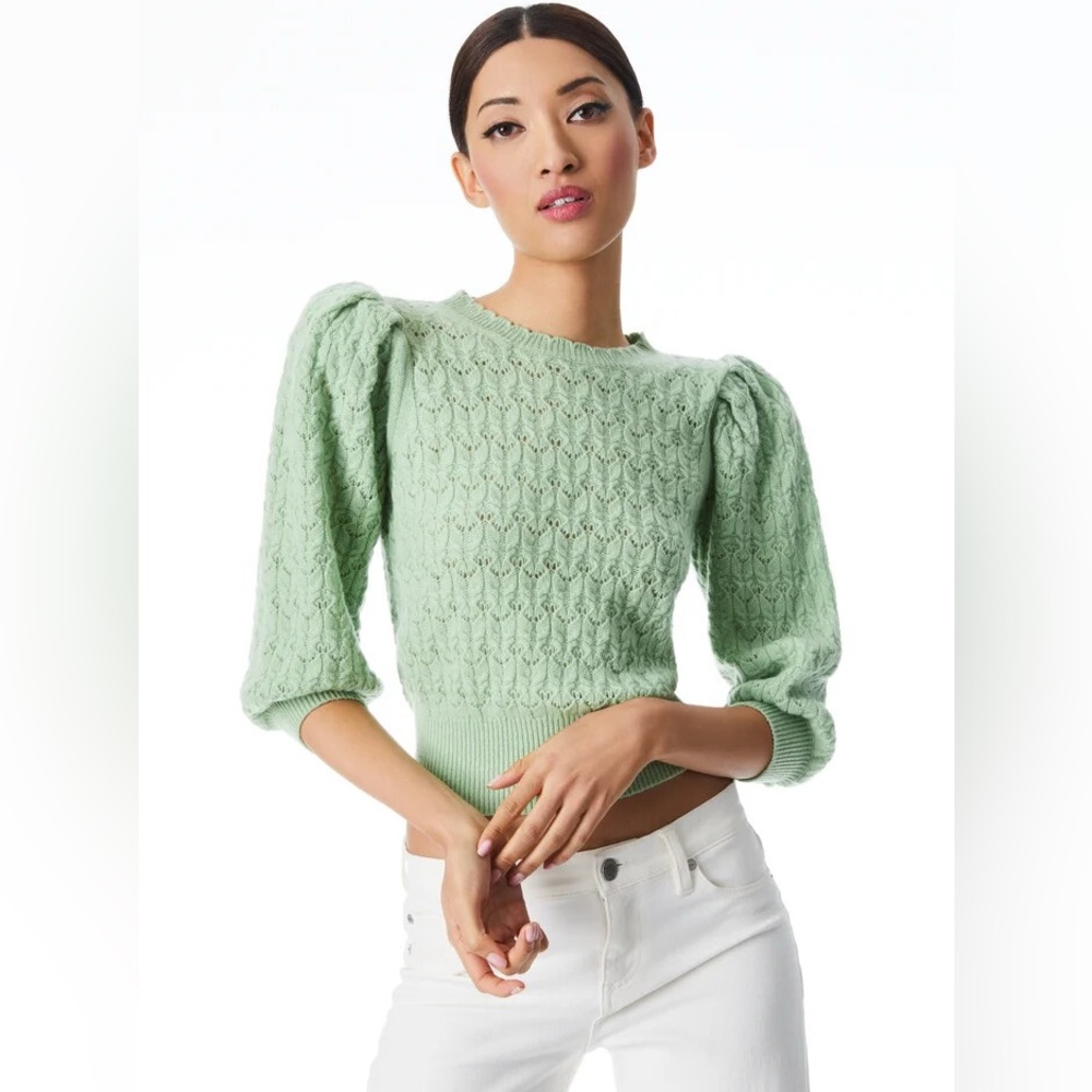 W/ Tags Alice +Olivia Doris Puff Sleeve Scallop Trim Cashmere Pullover Sweater M